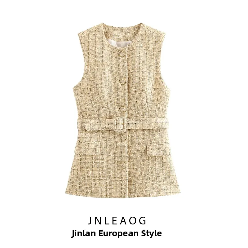 

JNLEAOG Autumn New Women's Design Sense Waist Belt Svel Vest 9208956 Versatile round Ne Polyester Fiber Jaet