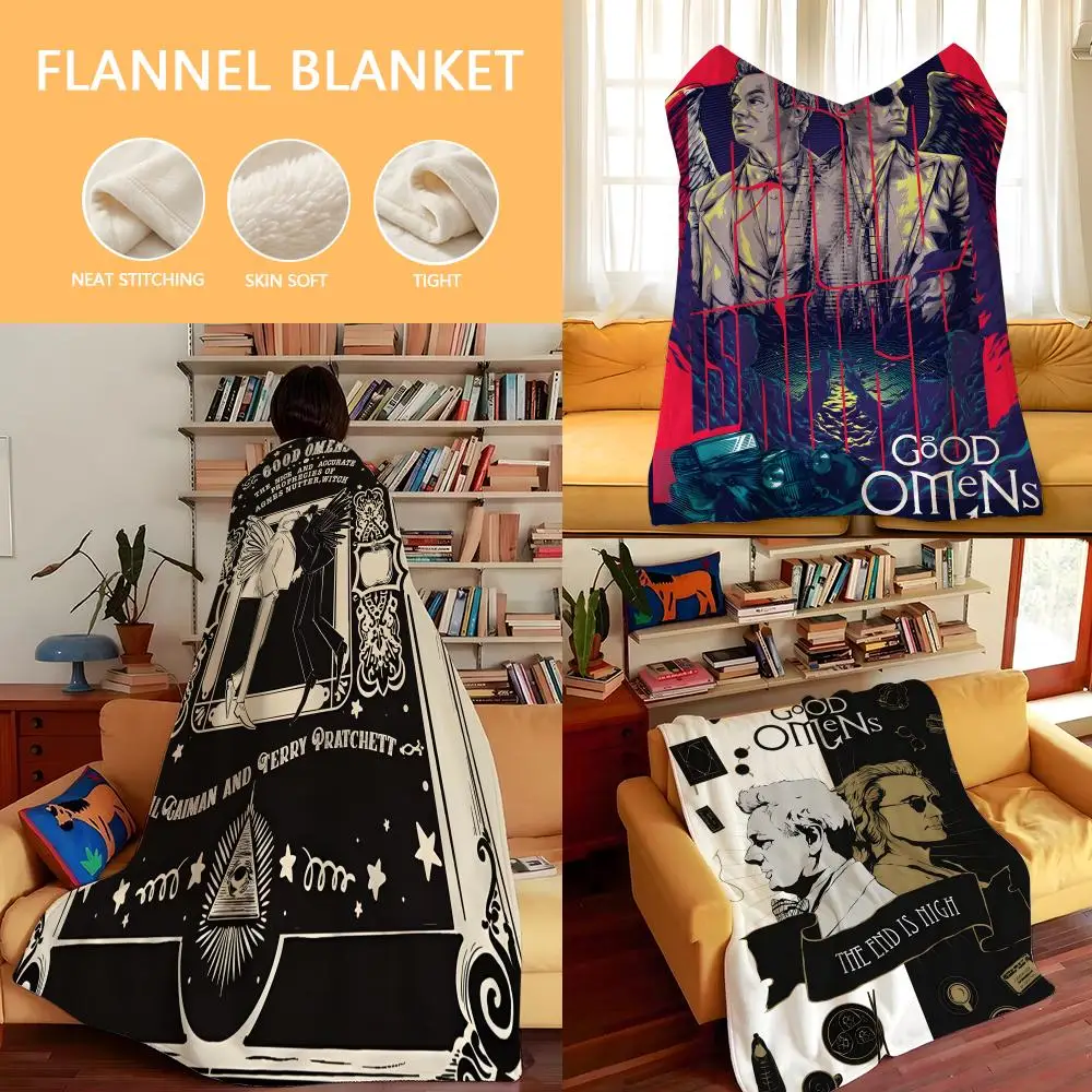 Drama G-Good O-Omens Throw Flannel Cozy Print Blanket, Portable, Durable  Machine Washable cute Cool