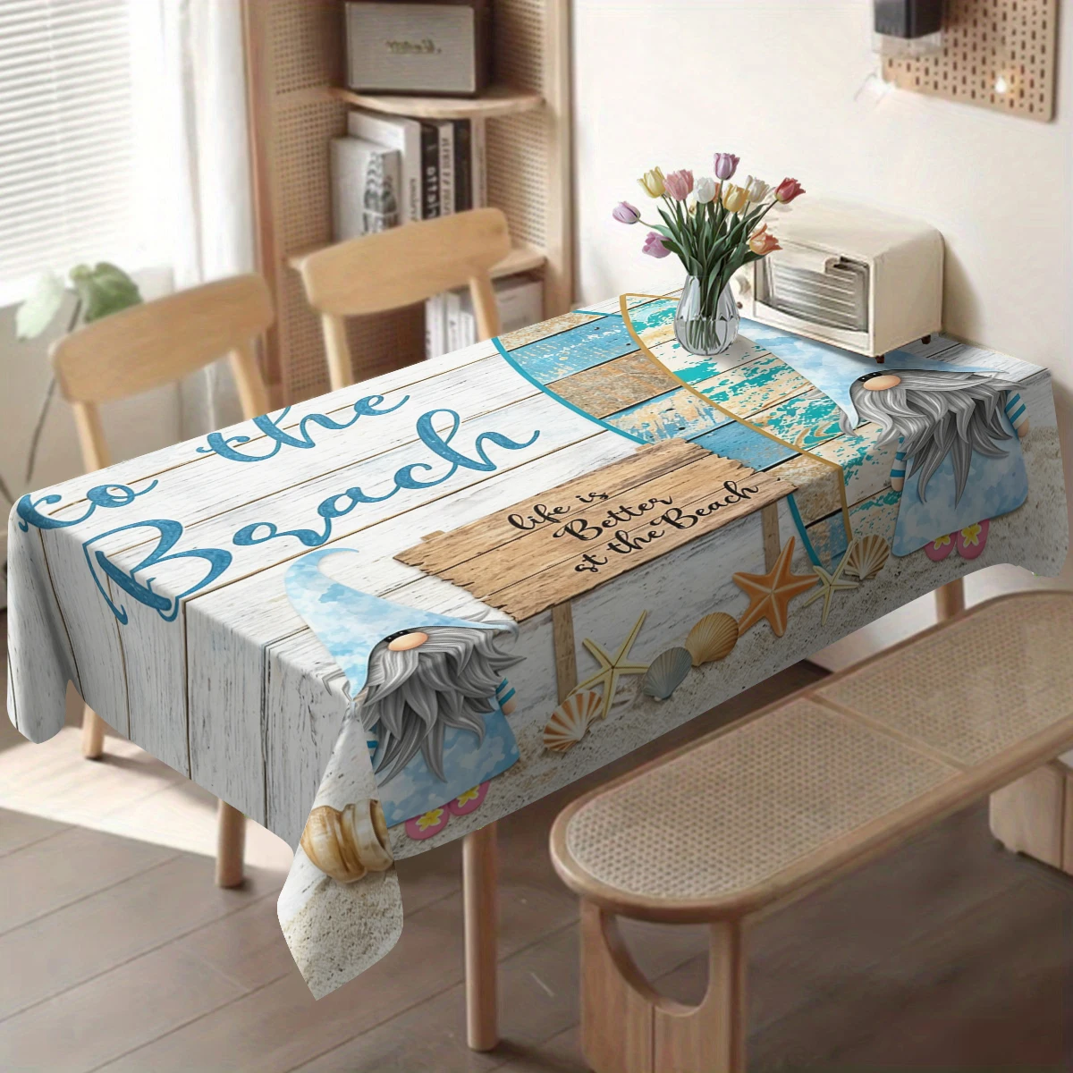 Ocean Beach Shell Pattern Polyester Tablecloth - Decorative Table Cover for Dining Room, Stylish Home Party Table Decoration