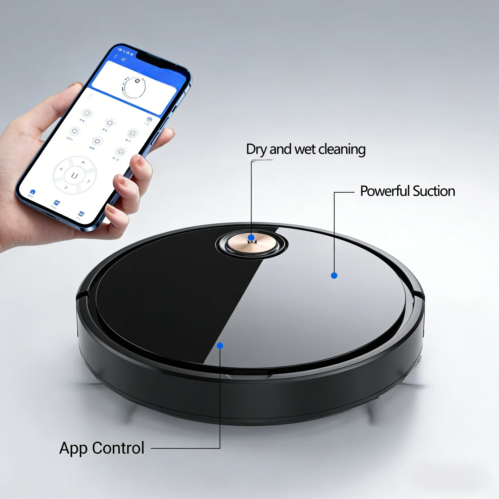 3-in-1 sweeping robot and mop combination, with application control, strong suction, suitable for hard floors, practical gift