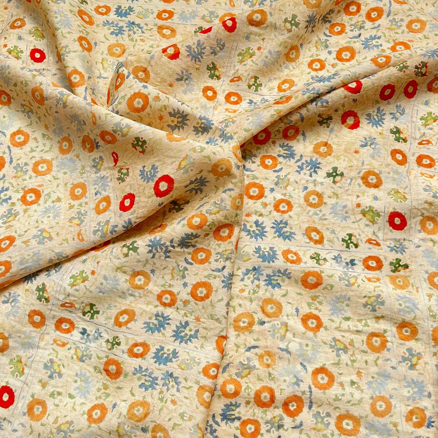 Circle Flower Chinese Style Cotton Fabric New Chinese Digital Print Dress Top Hanfu Cheongsam Fabric