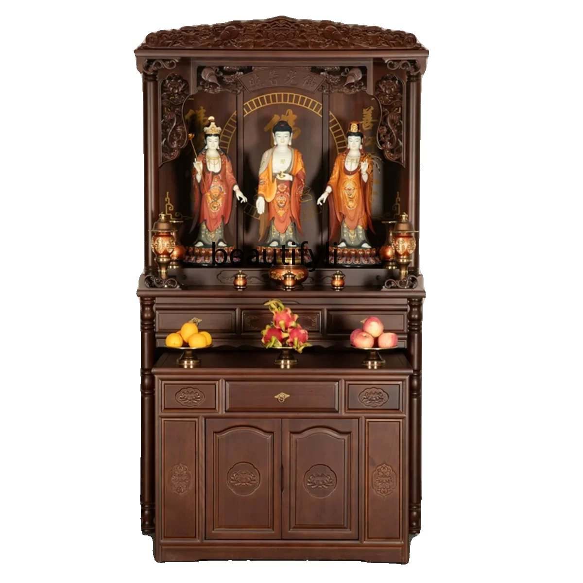 Solid Wood Buddha Niche Altar Home Worship Buddha Shrine Modern Style Guan Gong God of Wealth Incense Burner Table Cabinet