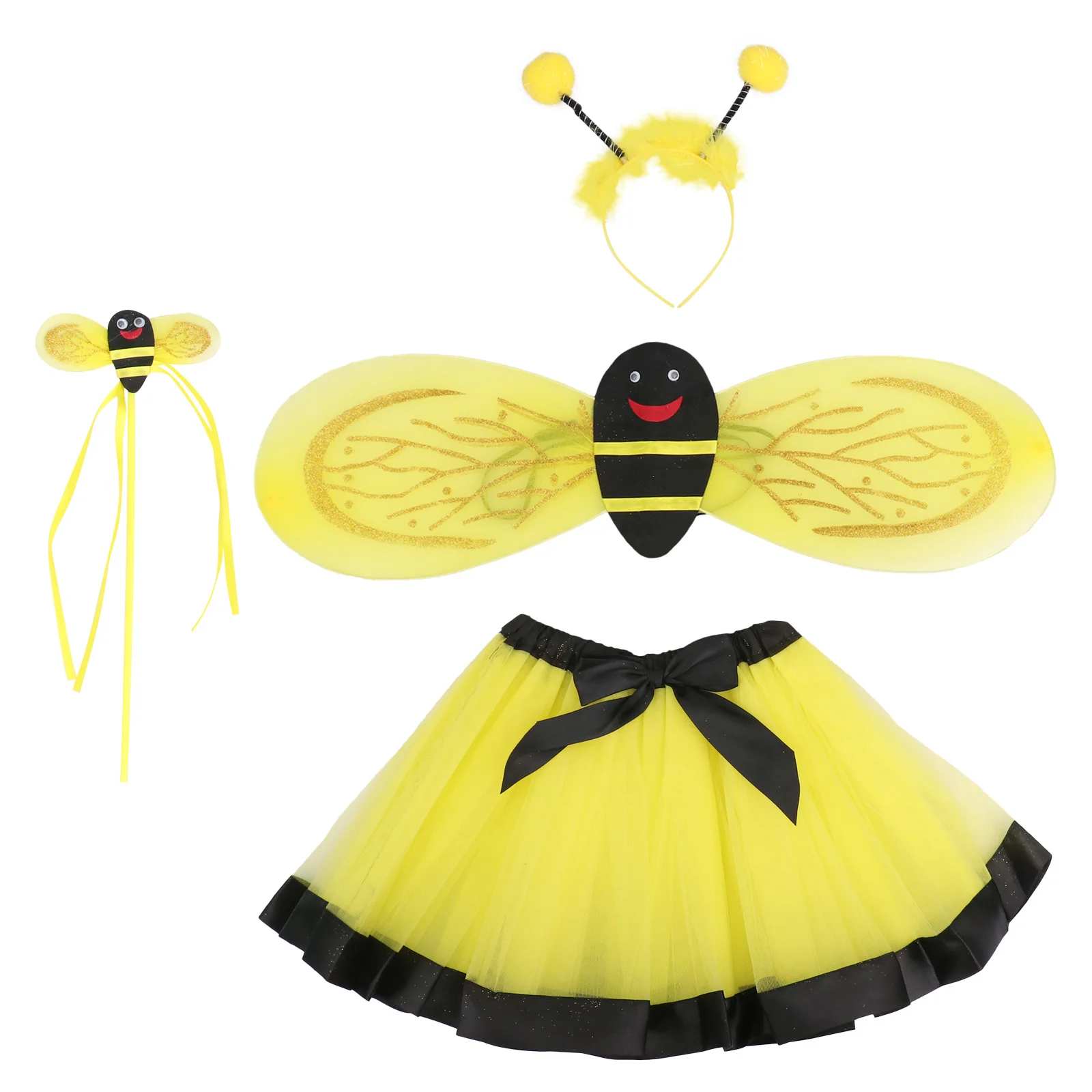 1Set Festival Bee Wing-kostuum Kinderen Mesh Rok Party Cosplay Decor Geel Modieus Kleuraanpassing Eenvoudig comfortabel dragen