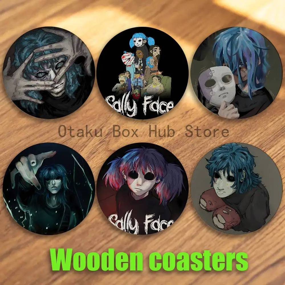 

S-Sally F-Face Wood Coaster Set - Heat Resistant For Tea & Coffee, Home Cafe Decor Holiday Gift