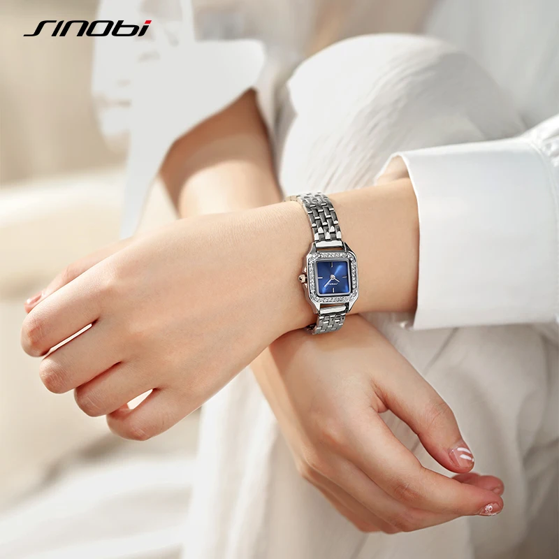 SINOBI Diamond Design Women Watches Fashion Stainless Steel Womans Quartz Wristwatches Top Luxury Ladies Clock relogio feminino