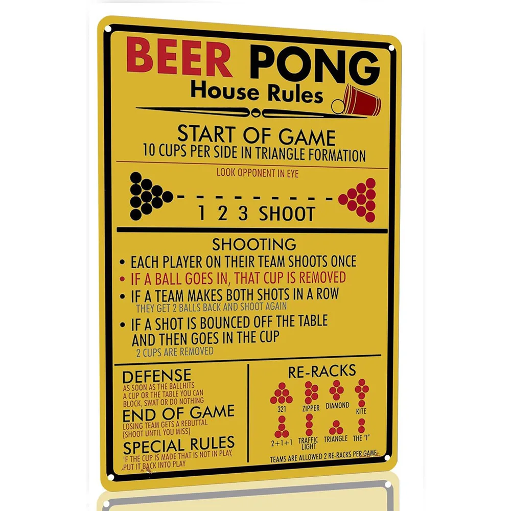 Beer Pong House Rules Tin Sign Vintage Beer Pong Retro Metal Wall Art Signs Game Rule Posters 8x12 Inch