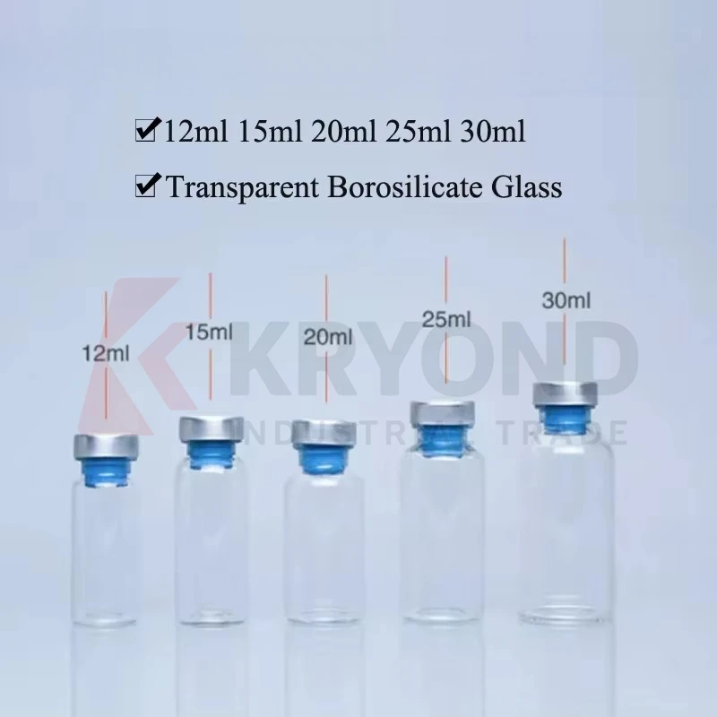 12ml/15ml/20ml/30ml Caliper Nose Anaerobic Bottles, Butyl Gel Control, 20mm Standard Clamp, Clear Borosilicate Glass