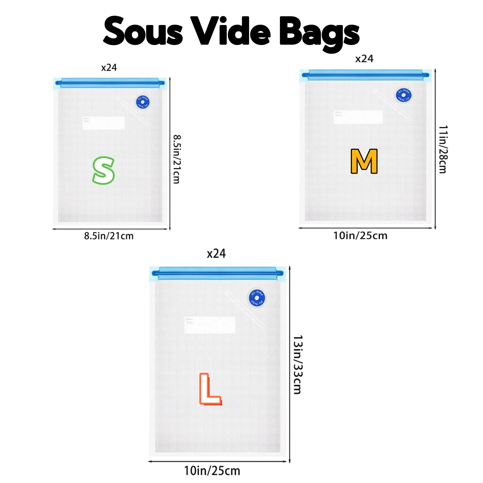 Sous Vide Bags, Reusable BPA Free Vacuum Sealer Bags Vacuum Food Storage Bags for Cooking/Food Storage/Microwave Heating