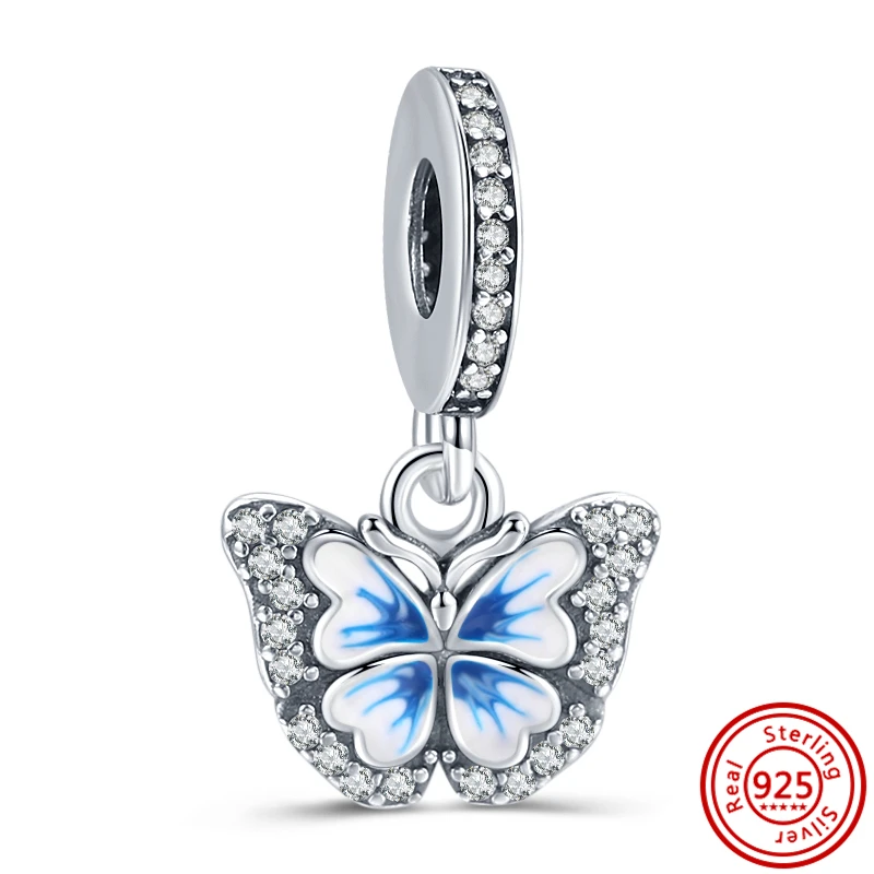 925 Sterling Silver Charm Colorful Butterfly Flowers Tree Eternal Family Pendant Beads Fit Original Pandora Bracelet DIY Jewelry