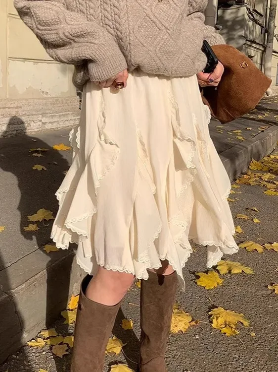 

Irregular Lace Splicing Short Skirt for Women Summer Polyester Pure Color Casual Style Comfortable Fit Korean Style