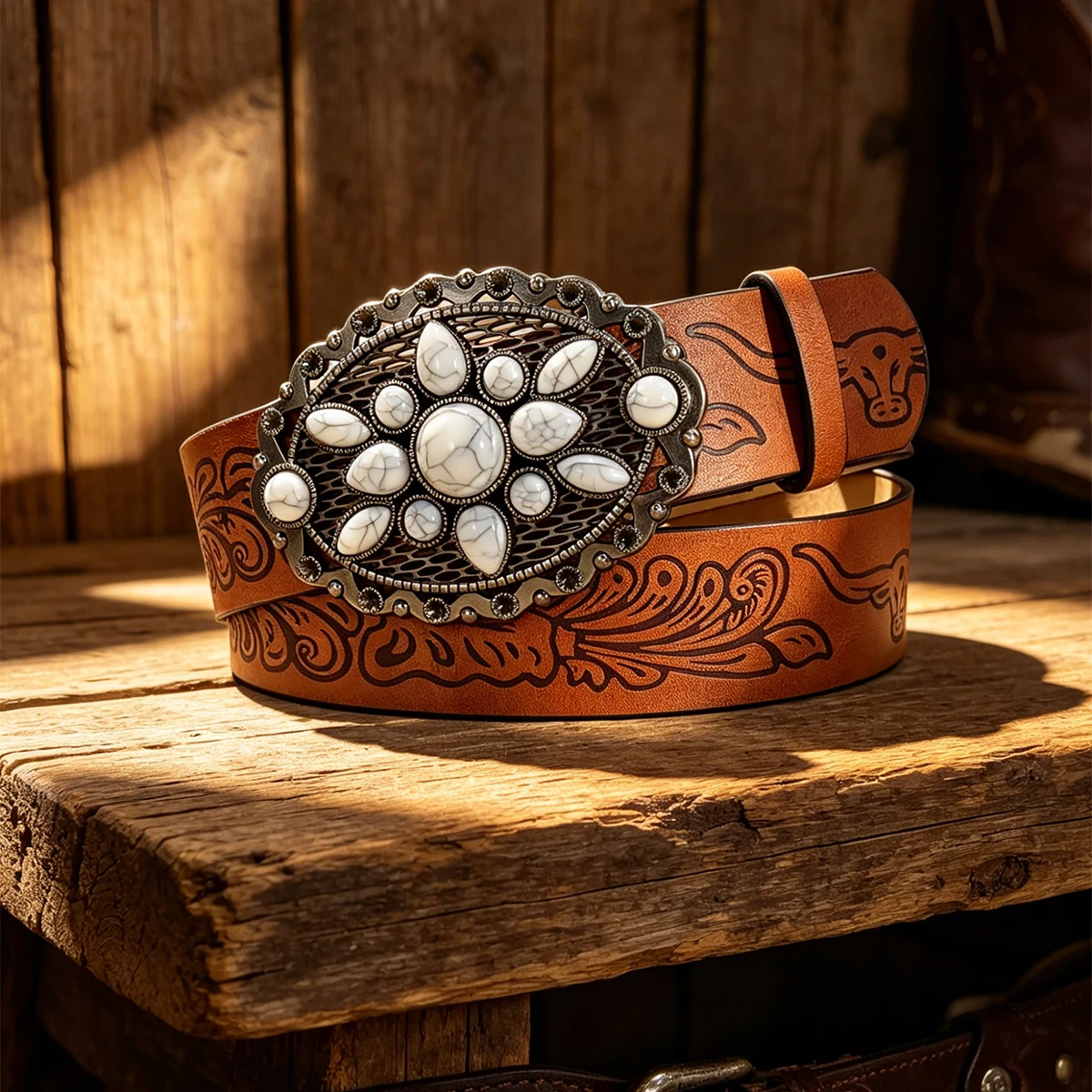 Casual individual and retro Big belt For Men and Women Western-style Cowboy accessory turquoise buckle PU Leather belt Plus