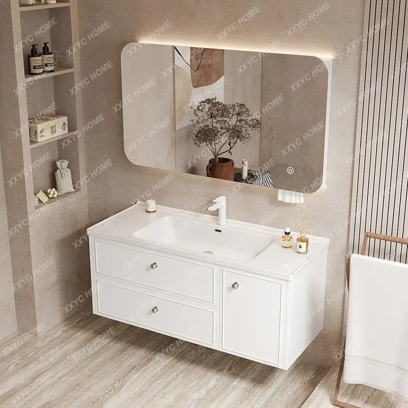 LXBathroom cabinet combination Ceramic integrated basin cabinet Smart mirror cabinet Washing table Solid wood multi-layer