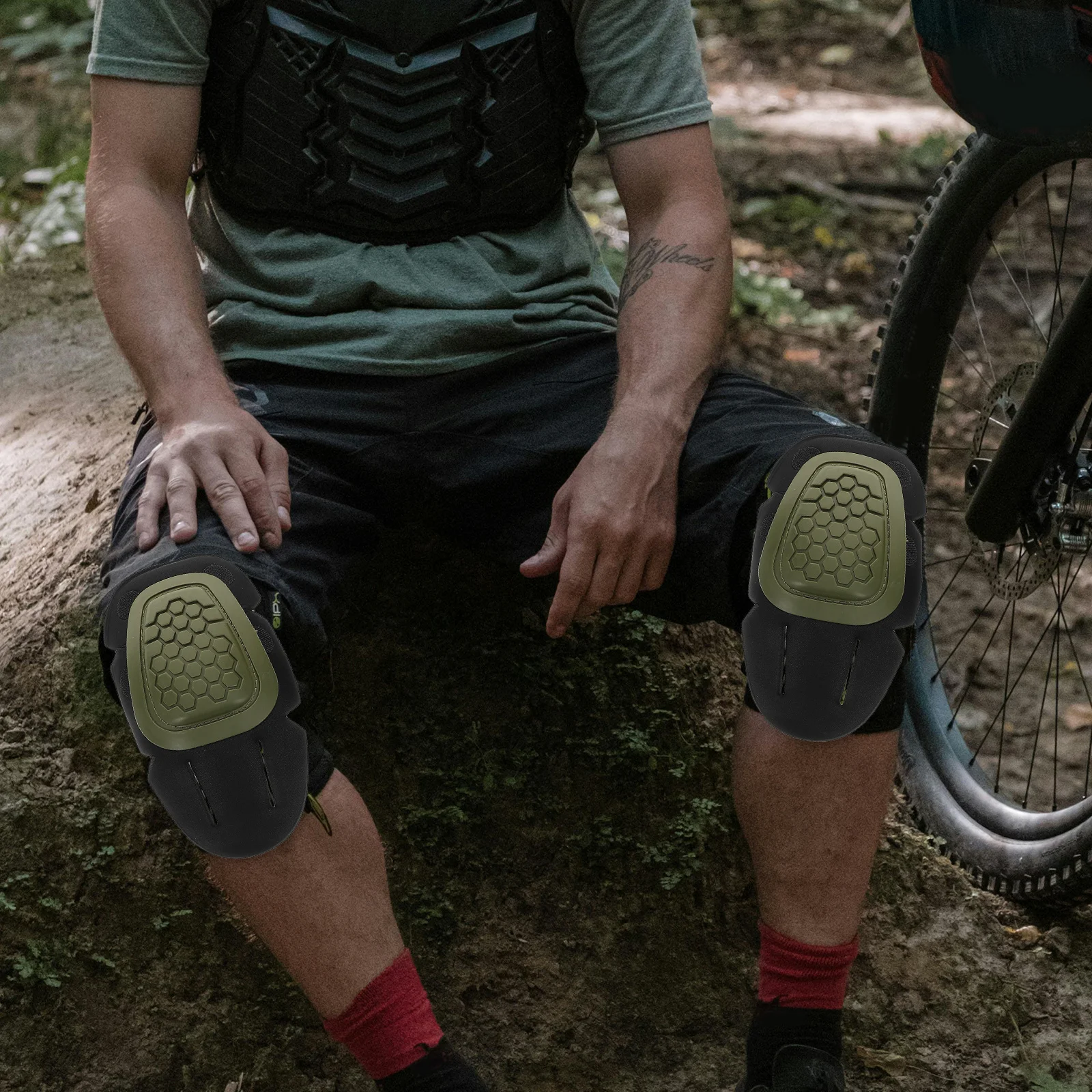Juego de 4 rodilleras y coderas, color verde, para deportes al aire libre, ciclismo, senderismo, patinaje, equipo de seguridad táctico, protectores de articulaciones