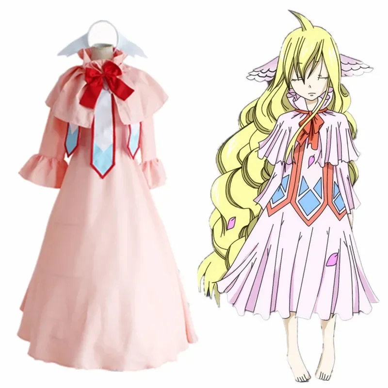 Anime Fairy Tail Cosplay Mavis Vermilion Costume Wig Pink Dress Full set First Guild Master Skirt Halloween Party Costume