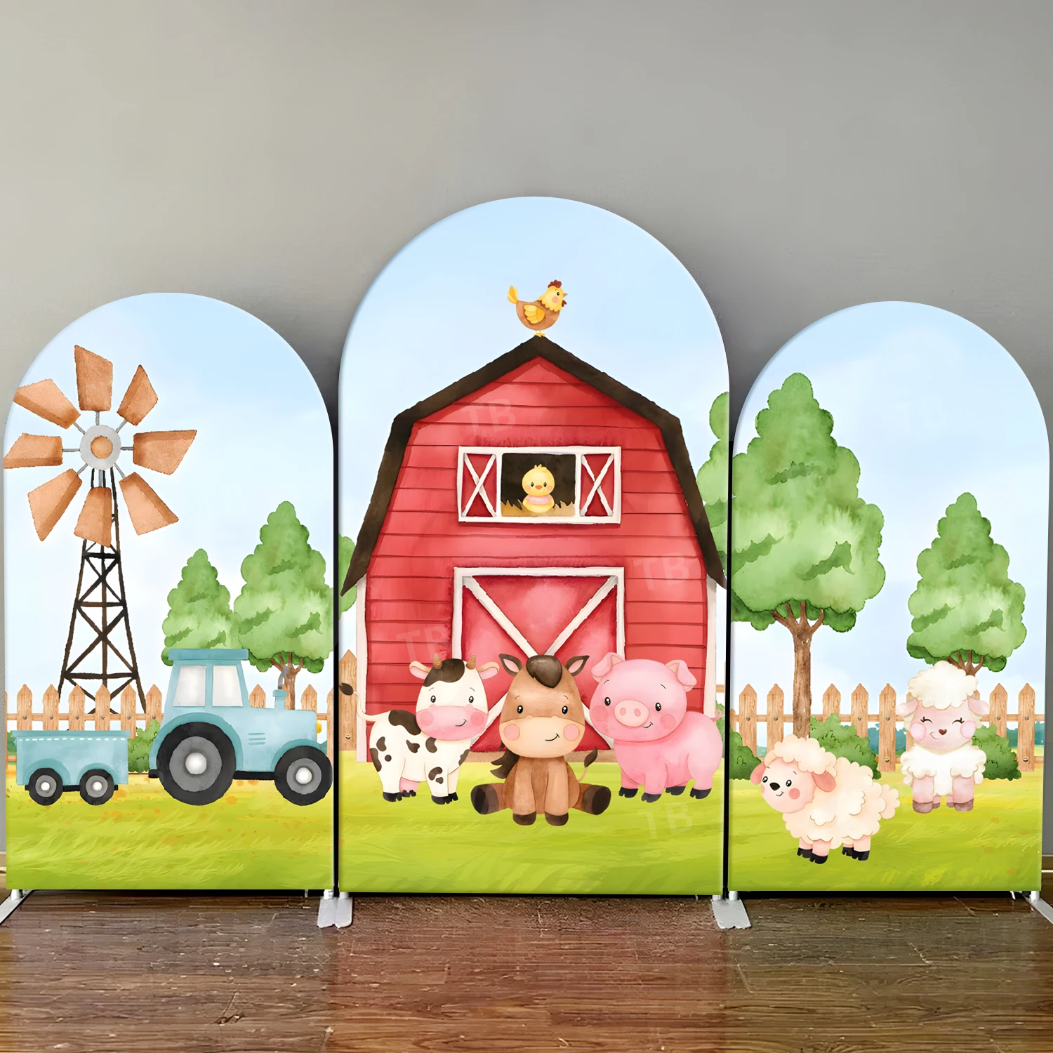 Farm Theme Arch Backdrop Cover Red Barn Animals Barnyard House Baby Shower Kids Party Decor Chiara Wall Photography Background