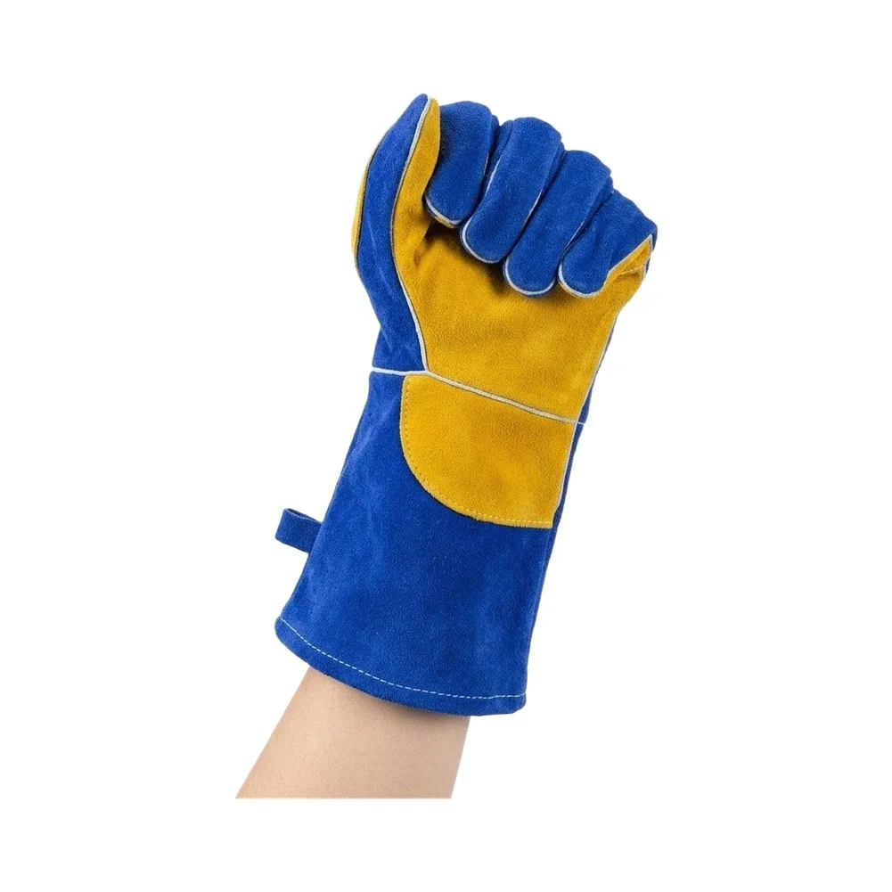 1 Pair Long Sleeves Leather Welding Gloves 40cm Heat Resistant Barbecue Gloves For Grill Heat Insulation Wear-resistant Gloves
