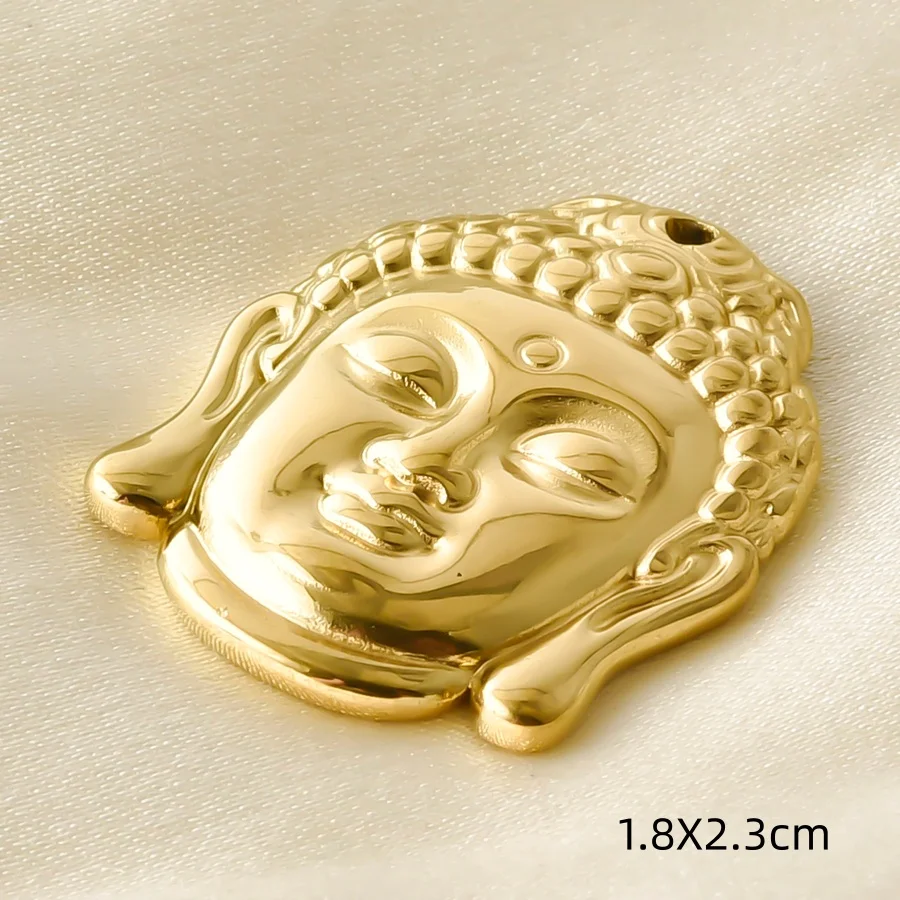 5 Stück goldfarbene Buddha-Kopf-Om-Anhänger, Fatima-Hand, Baum, Lotus, Edelstahl-Anhänger für die Schmuckherstellung, Halskette, Schlüsselanhänger, Zubehör – Detail 13