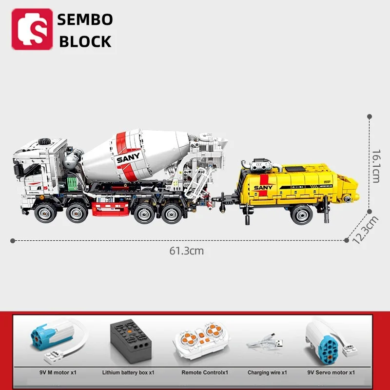 SEMBO blocks Remote control concrete transport truck Engineering vehicle model DIY puzzle assembly kids toys birthday present