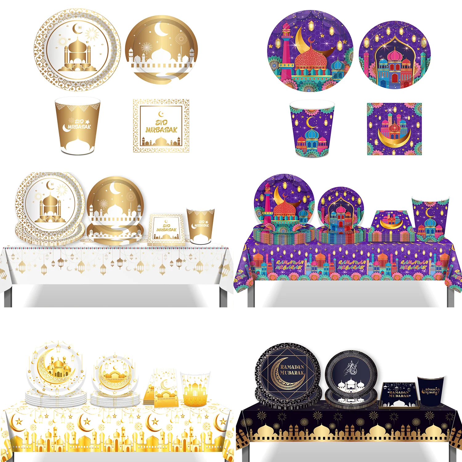 Eid Ramadan Party Einweggeschirr Sets Islamischer Muslim Mubarak Mond Stern Eid-ul-fitr Teller Tasse Servietten Tischdecke Dekor