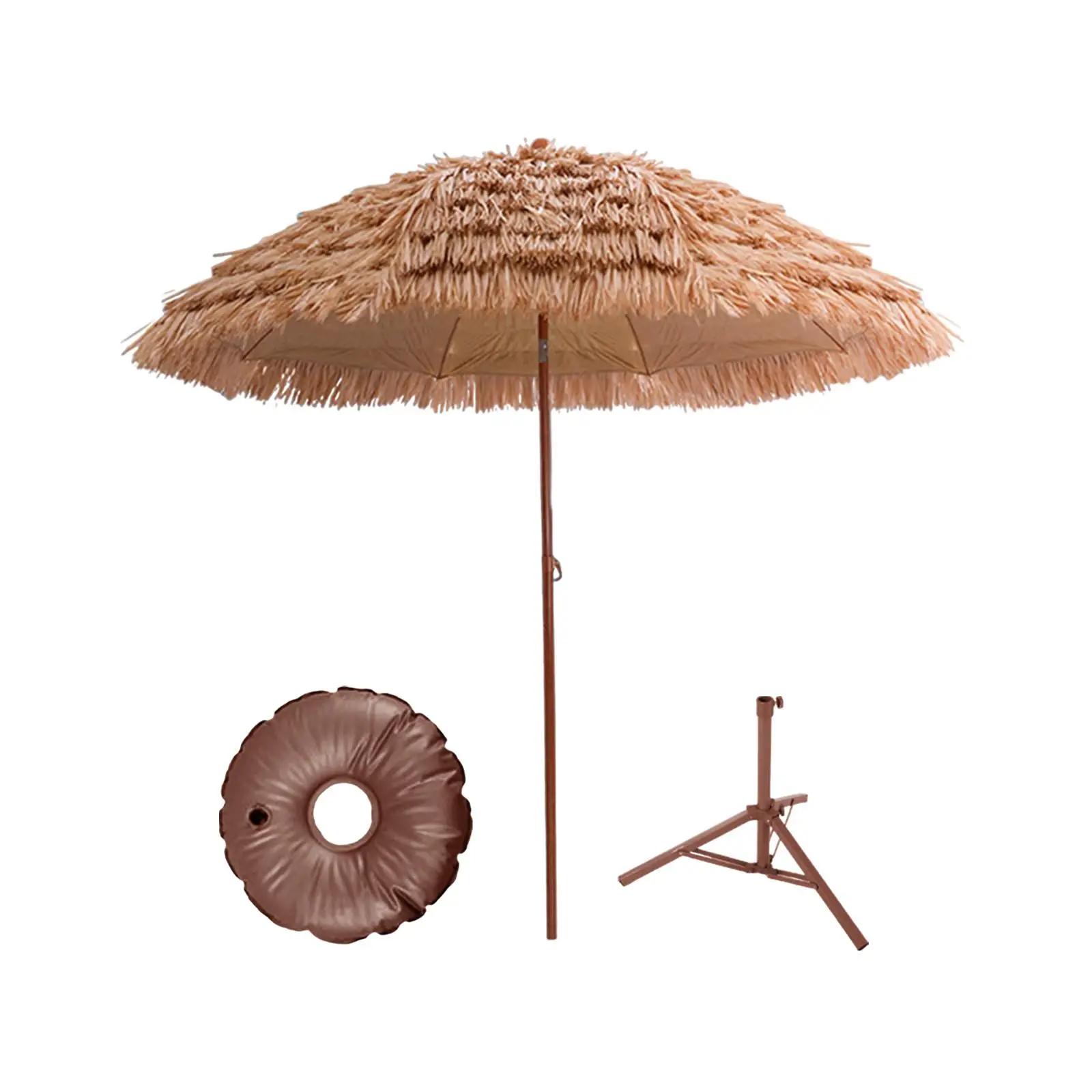 160cm Canopy Hawaiian Pool Parasol Umbrella with Tripod Multipurpose for Poolside, Terrace Sturdy Metal Ribs Foldable Stand