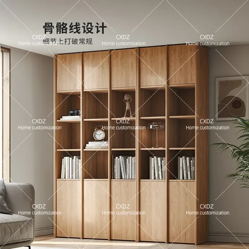 Solid Wood Bookcase Floor to Ceiling Wall Mounted Storage Cabinet Log Color Open Shelf Unit for Study Room Home Office