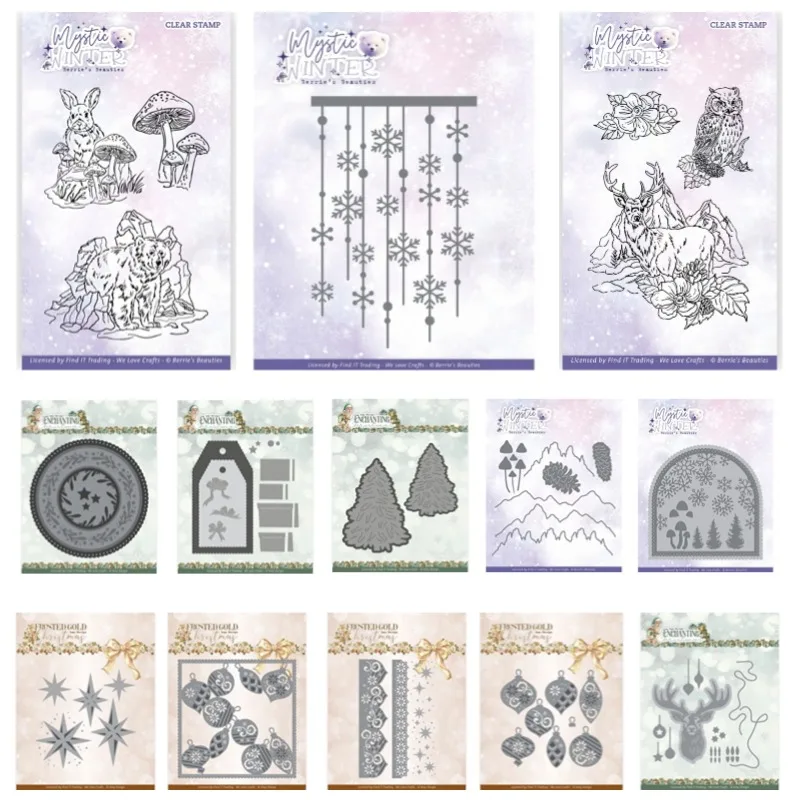 Christmas Bear Presents Trees Landscape Deer  Metal Cutting Dies Silicone Stamps Scrapbooking Stencil Photo Album Card DIY Paper