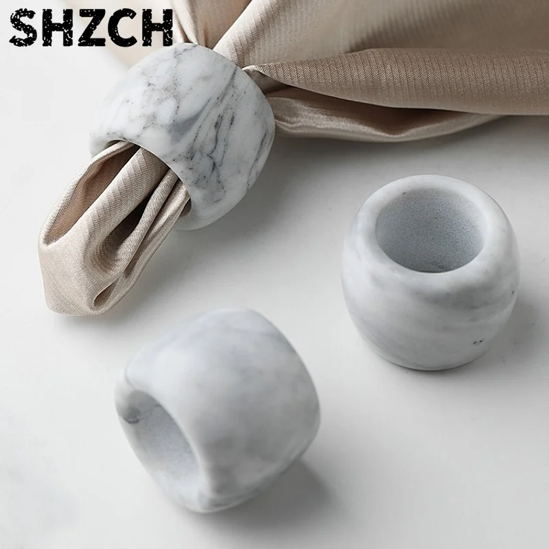Set of 4 Natural Marble Napkin Rings Modern Holder for Dining Table Kitchen Decor