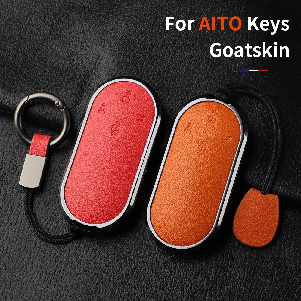 Aluminum Alloy Goatskin Car Key Case Cover For Aito M9 2024 Car Key Protection Shell Accessories
