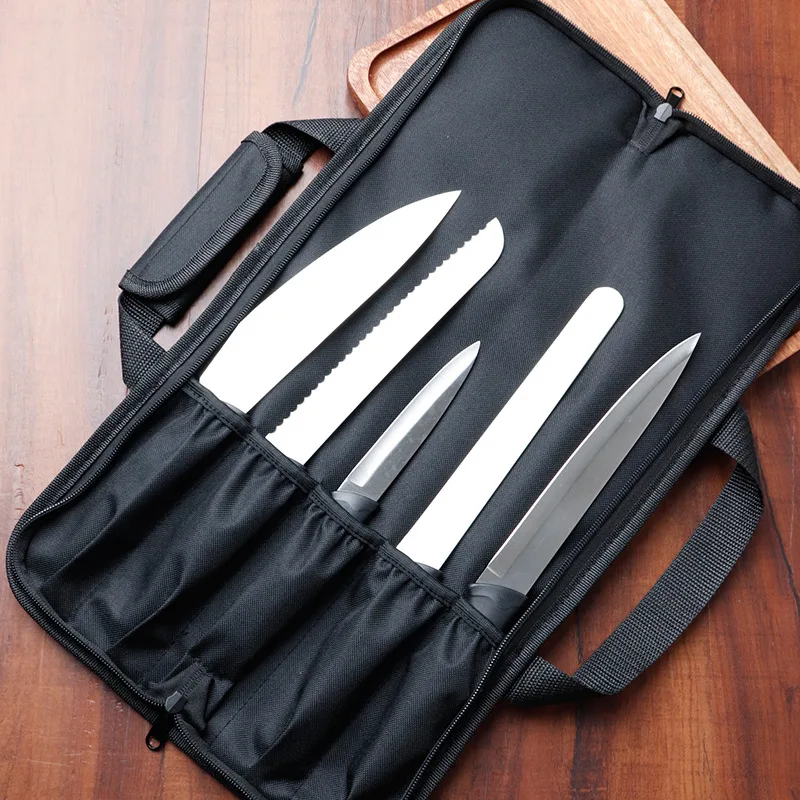 Portable Chef Knife Roll Bag 5 Slot Kitchen Santoku Utility Knife Storage Carry Case Professional School Knives Pocket Organizer