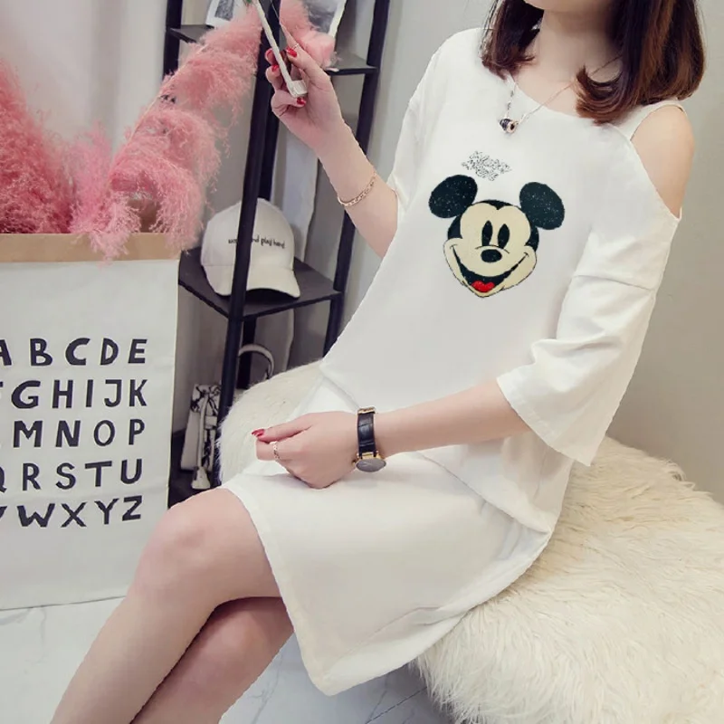 Women Sleeping Dress Short Sleeve Nightgown Summer Ladies Sleepwear Lounge Cartoon Print Pajamas Cute Casual Dress