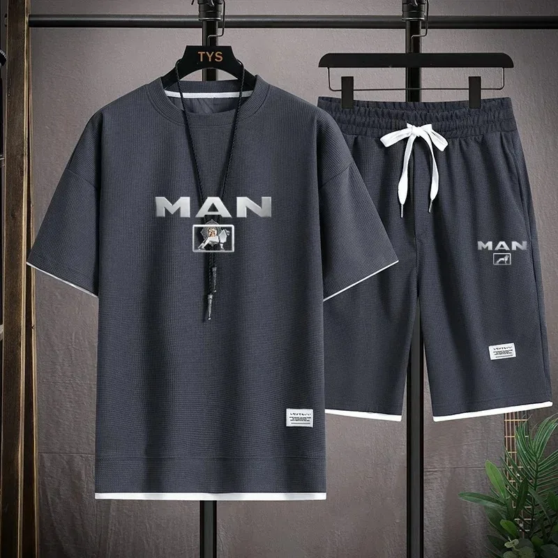 

Men's 2026 summer new casual pullover sports suit, fashionable basketball short sleeved T-shirt+shorts two-piece set
