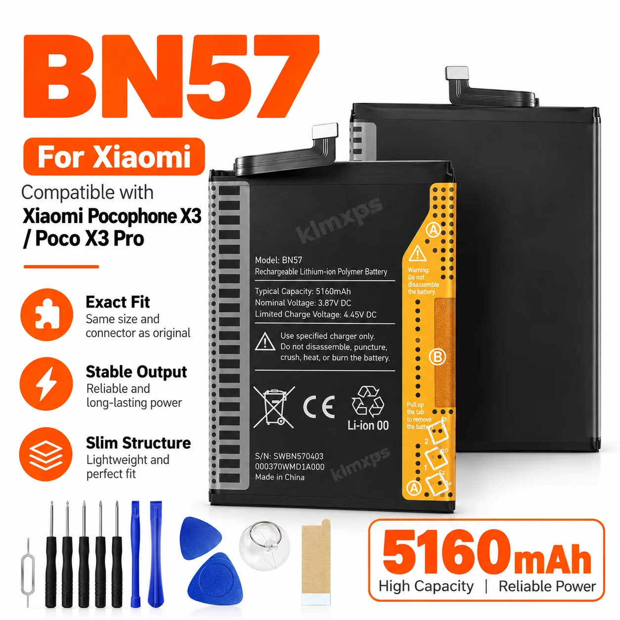 Premium Replacement Battery BN57 For Xiaomi Pocophone X3 Poco X3 Pro Mobile Phone Repair Battery Bateria With Free Tool Kit