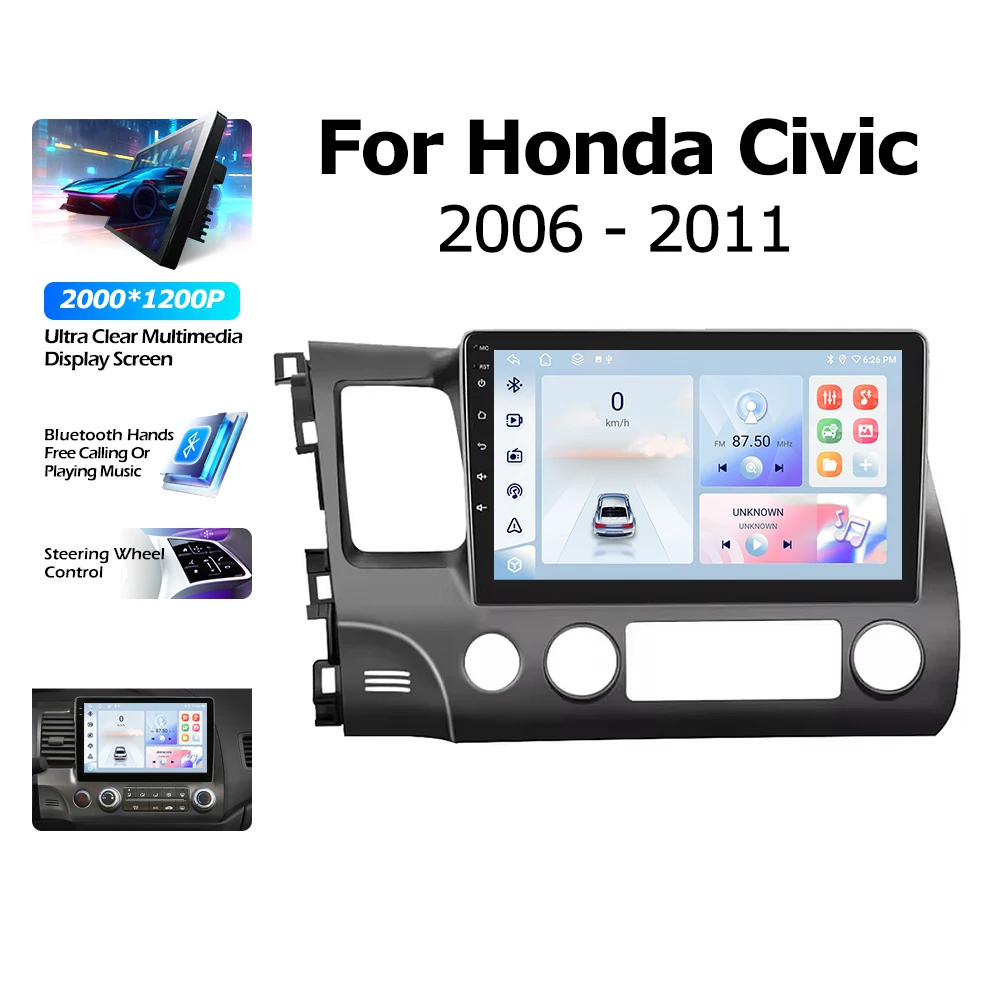 Android 16 Bluetooth Voor Honda Civic 2006-2011 Autoradio Intelligente Multimedia Speler Auto Draadloze CarPlay WIFI 4G DSP GPS - afbeelding 2