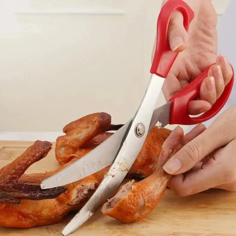 1pc stainless steel super sharp kitchen scissors, curved blade barbecue scissors, for barbecue roast meat, internal organs