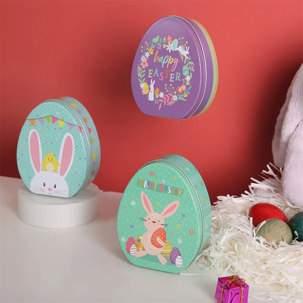 Bunny Egg Candy Box Metal Easter Gift Boxes Cartoon Rabbit Tinplate Box Cookie Packaging Case Party Decorations Kid Gifts New