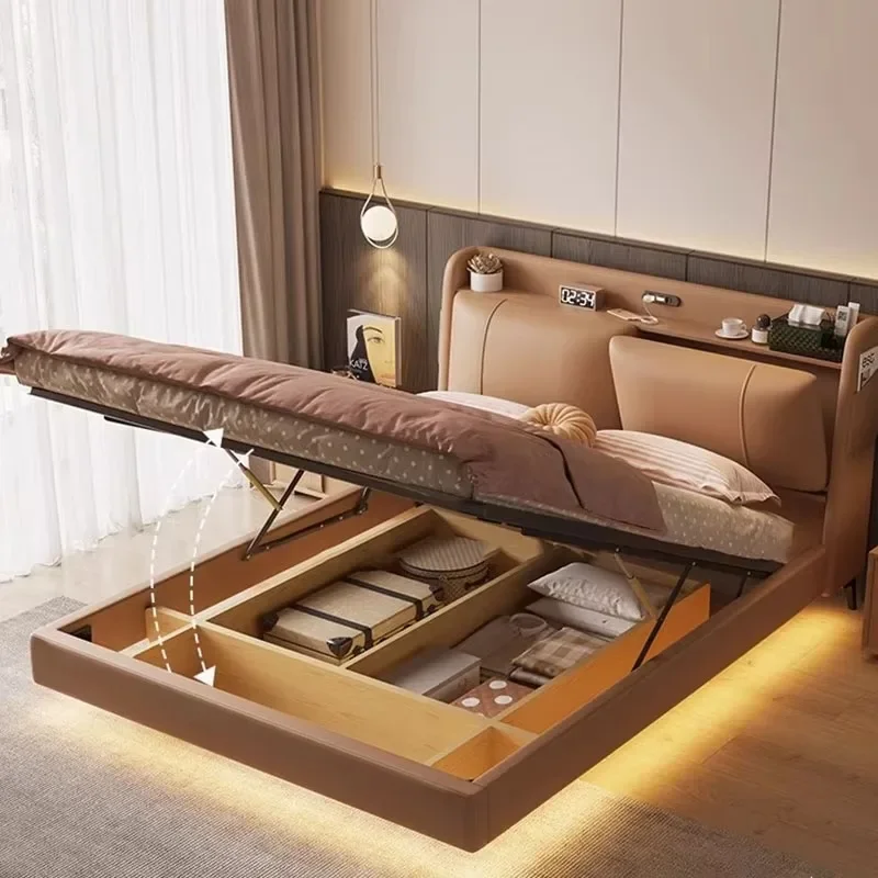 xx-Princess Comforter Double Bed Waterproof Luxury King Size Double Bed Living Room Bedframe Lit 2 Personnes Home Furniture