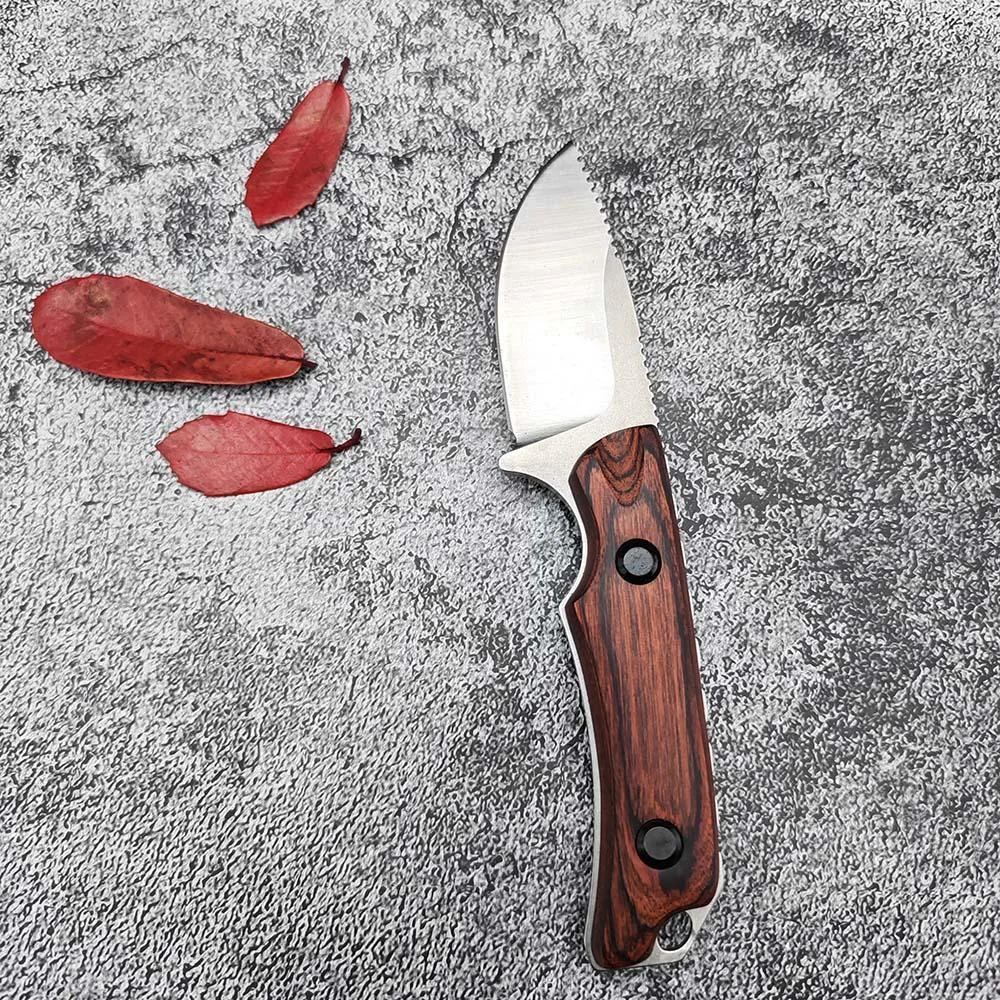 

15002/15017 High Quality Outdoor Fixed Blade Knives EDC Survival Tool Portable Fruit Knife Wooden Handle Leather Sheath