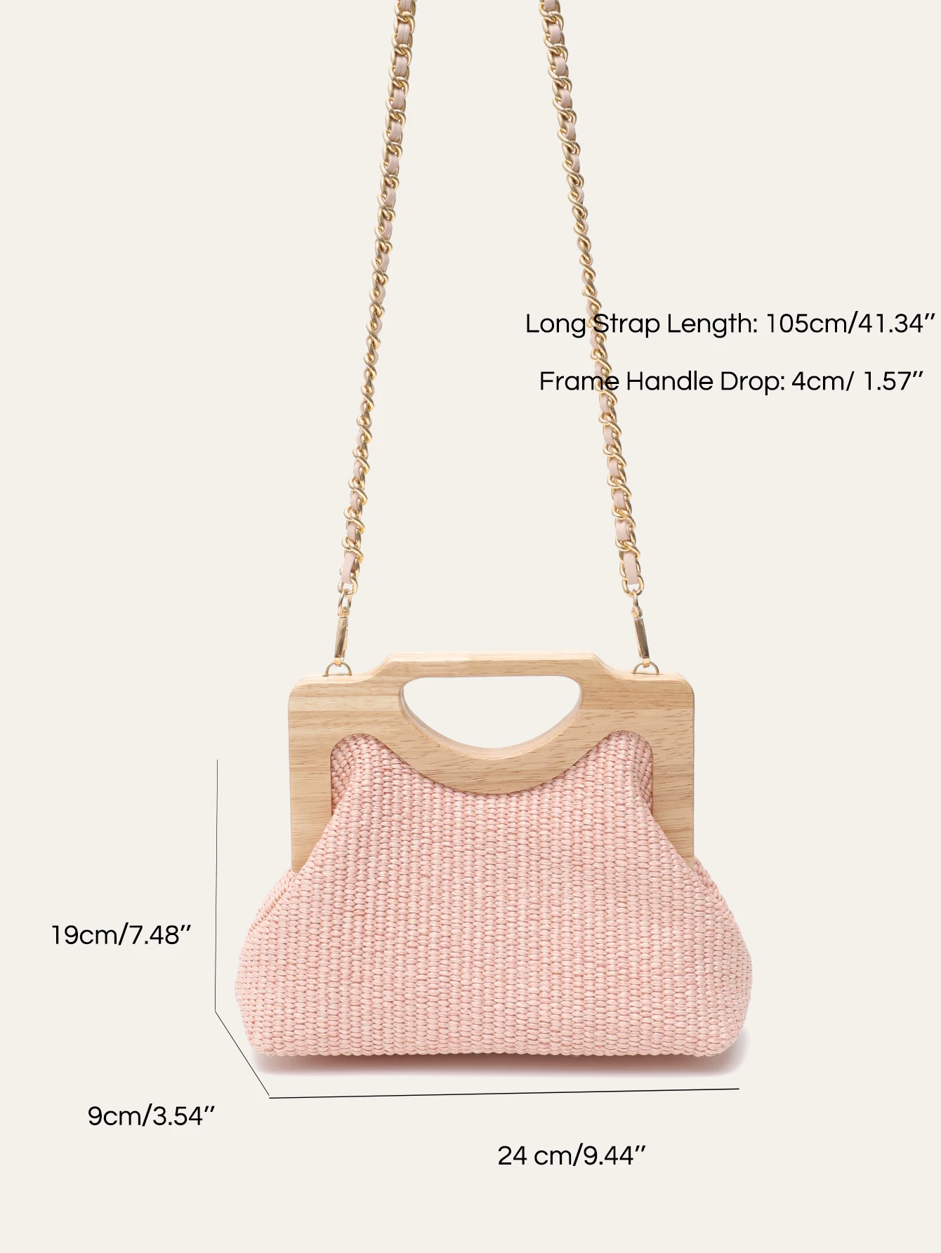 CEZIRA Fashion Portable Straw Woven Top-handle Bag Women Magnetic Clip Wooden Frame Handles Metal Chain Cross Body Handbag Beach