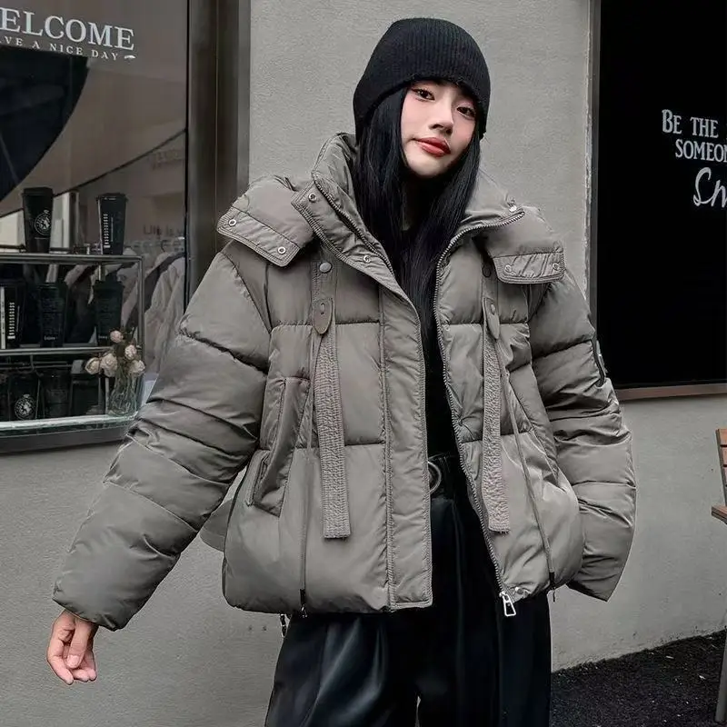 

2025new Short Cotton Jacket Women Parkas Winter Coat Coffee Color Fashion Hooded Thick Bread Cotton Padded Jacket Female Outwear