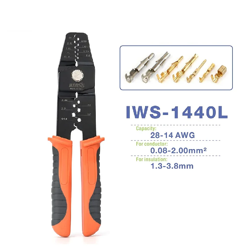 

IWS-1440L Open Barrel Terminals Crimping Plier for Various-sized Contacts AWG 28-14 works on JST,Molex/TE/HRS Crimper Tool Clamp