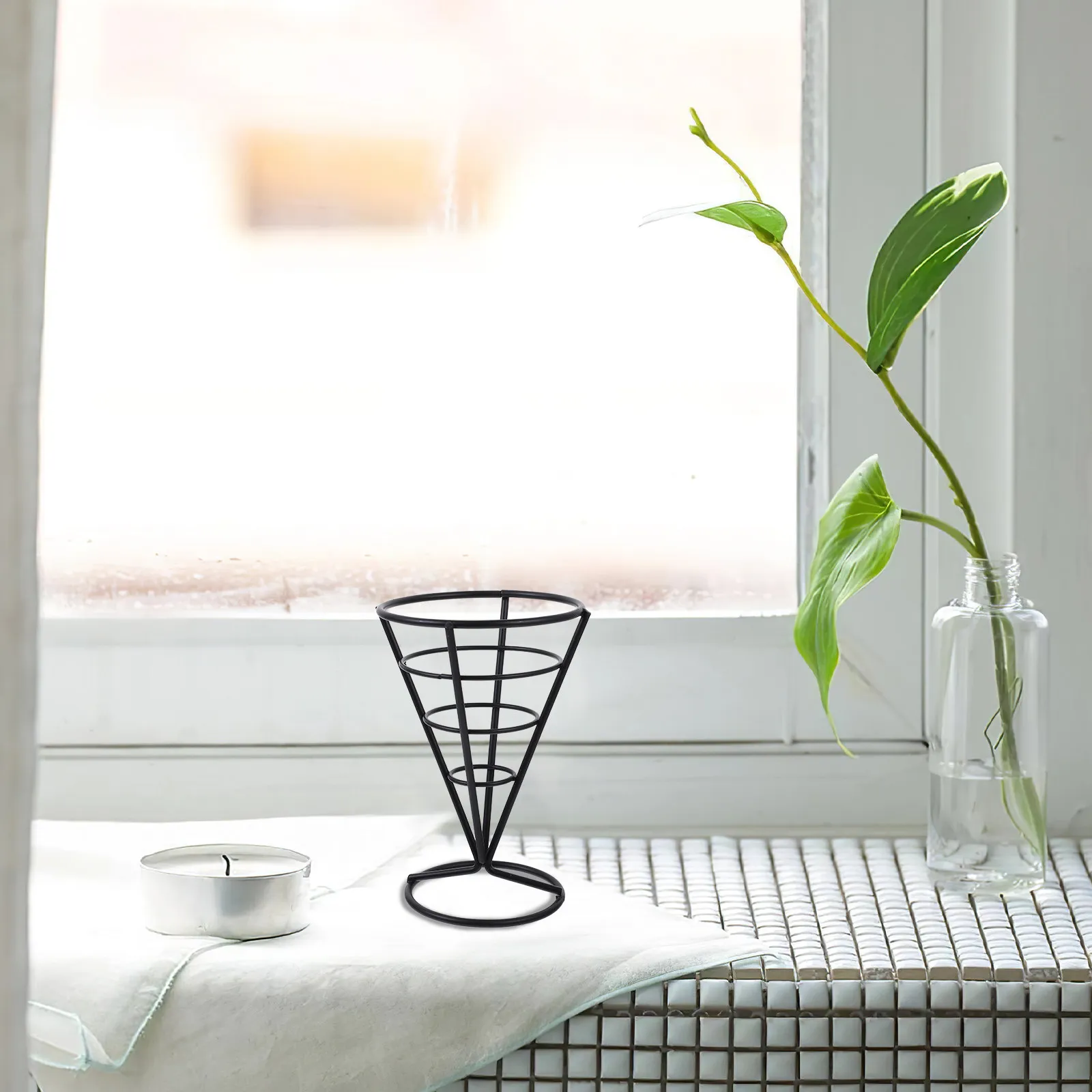 3Pcs Ice Cream Cone Holders Iron Metal Hollow Design French Fries Snack Stand Restaurant Display Holder Metal Ice Cream Holder