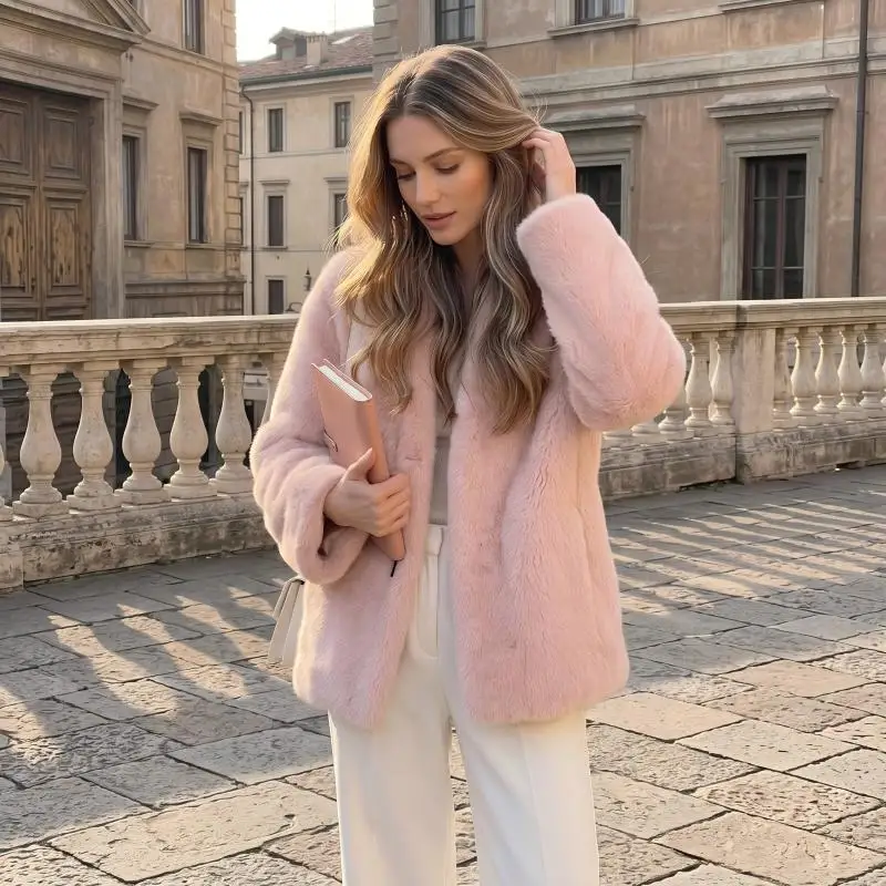 Women's Oversized Faux Fur Jacket Open Front Fluffy Cardigan Warm Winter Coat Plush Outerwear Elegant Streetwear 2026