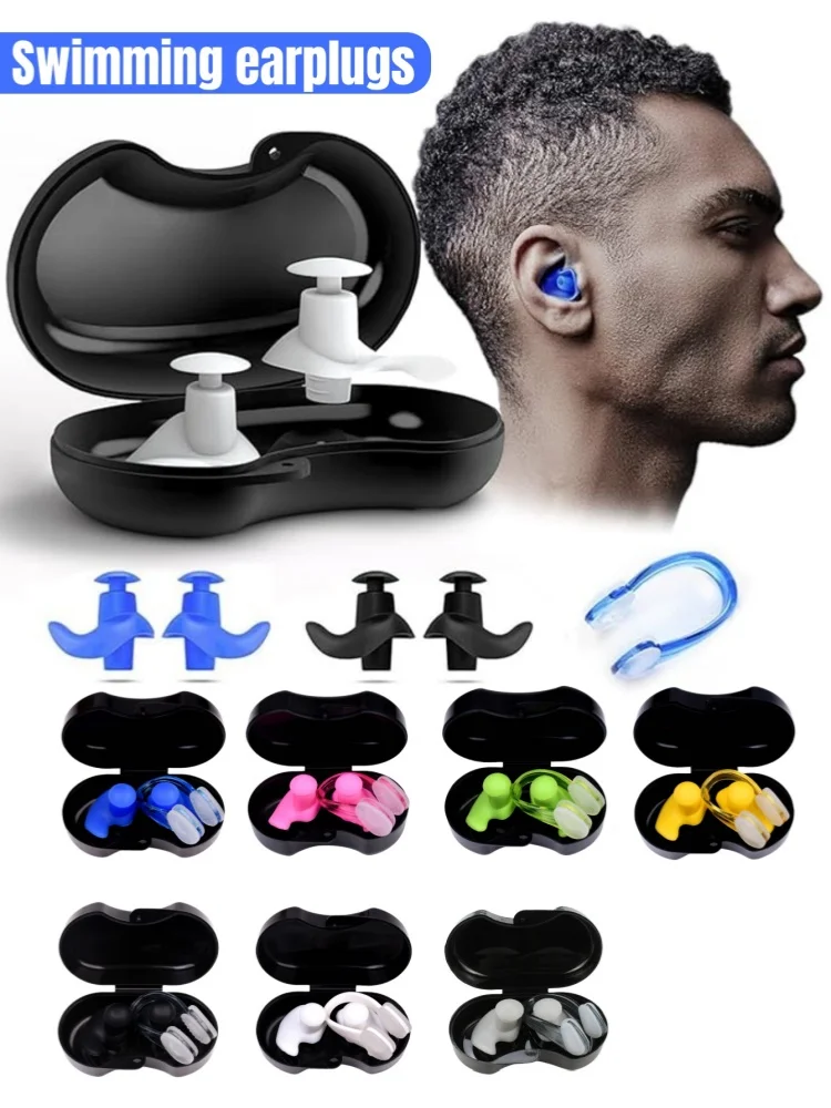 Swimming earplugs, waterproof reusable silicone earplugs with swimming nose clip, suitable for snorkeling and other water sports