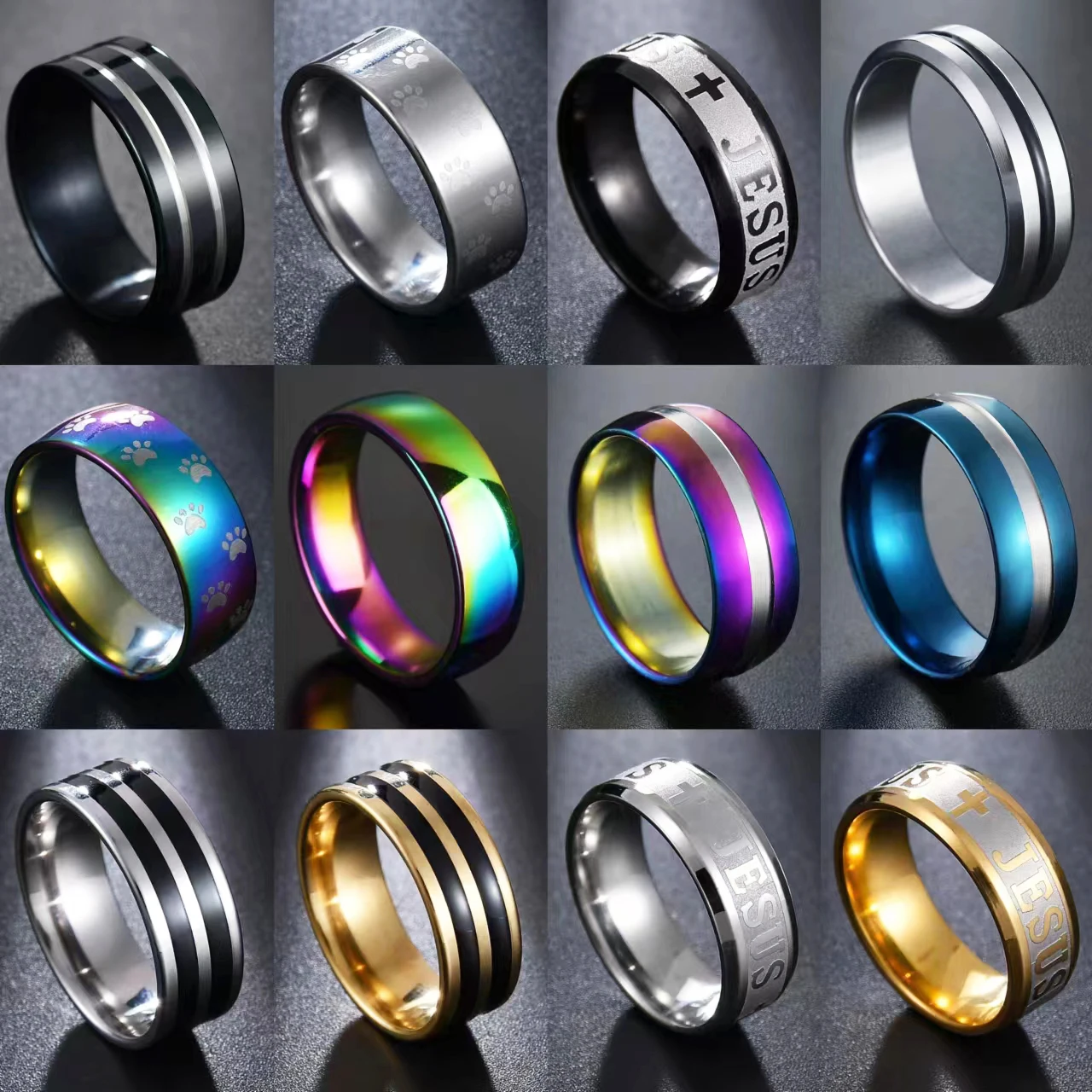 

Men Women Rainbow Groove Round Engagement Wedding Stainless Steel Rings Trendy Band Lesbian & Gay Couple Rings Jewelry