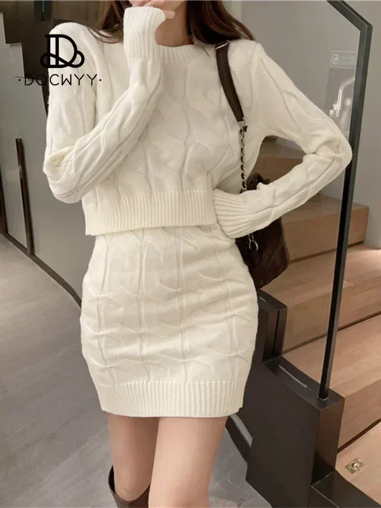 lovely Knit Suit Casual High Waist Short Skirt Set Slim Fit Long Sleeve New Korean Fashion Spring Autumn 2 Piece Set 2024