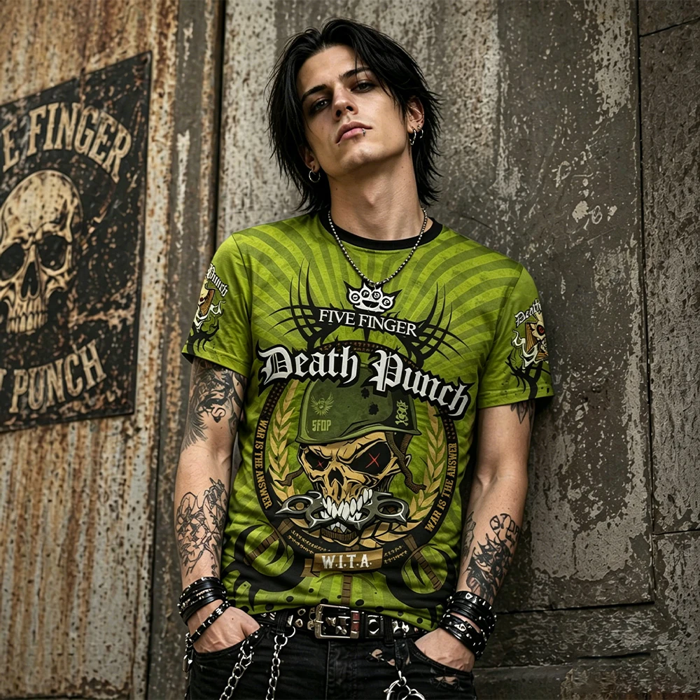 

2026 Men's for 5FDP Five Finger Death Punch Fans T-Shirt Heavy Metal Band 3D Print Short-Sleeve Top Unisex Street Rock Tee