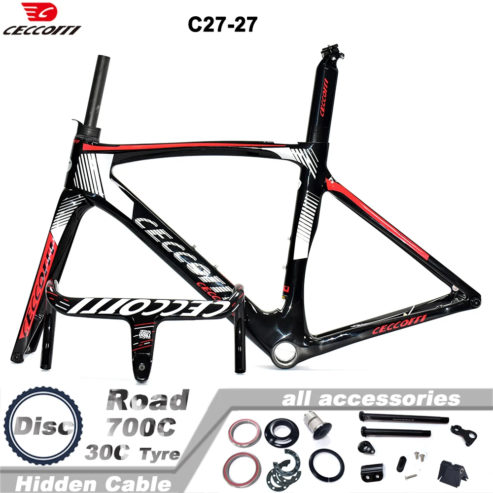 CECCOTTI RF27 Model 700C*30mm Tires Road Bike Frameset Full Hidden Cable And Disc Brake Bike Frame Road