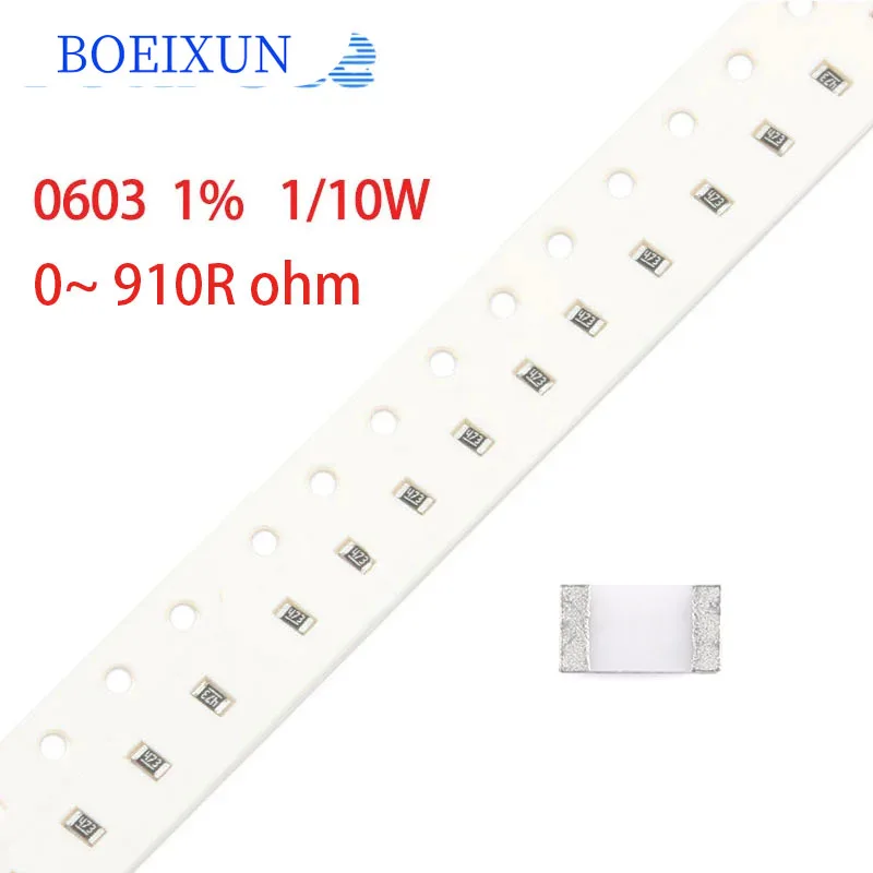 100pcs 0603 SMD Resistor 1% 1/10W 0~ 910R 0.39 2.7 3 3.9 5.6 6.8 9.1 10 12 18 20 30 33 51 60 68 75 100 120 180 560 820R ohm