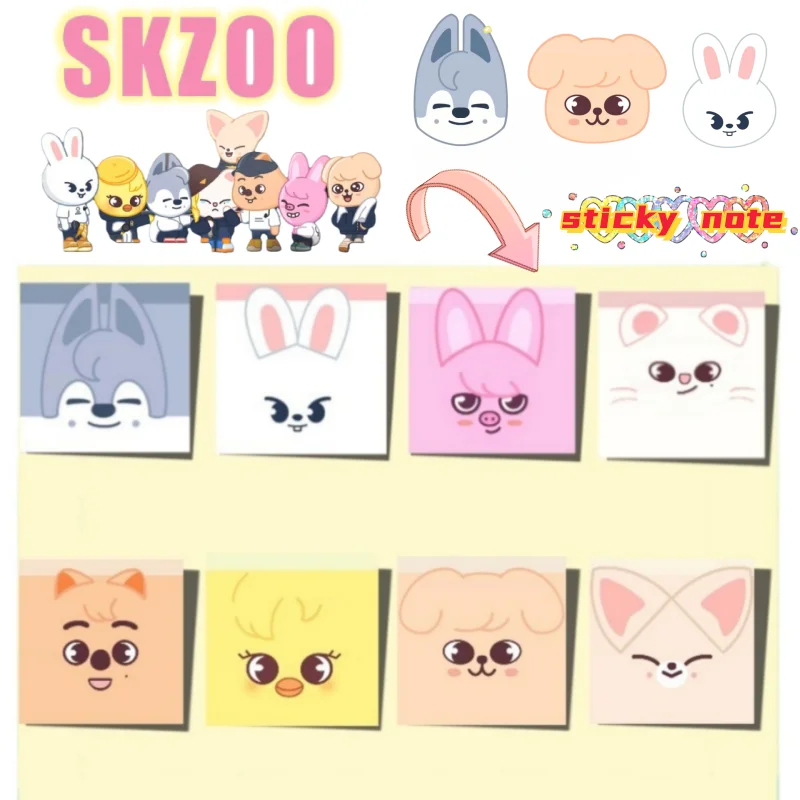 Bloc de Notas Adhesivas Bidimensionales con Diseño de Stray Kids SKZOO Quokka, Wolf Chan y Foxi.ny, Adhesivos Lindos para Refrigerador, Notas Adhesivas Prácticas para el Hogar