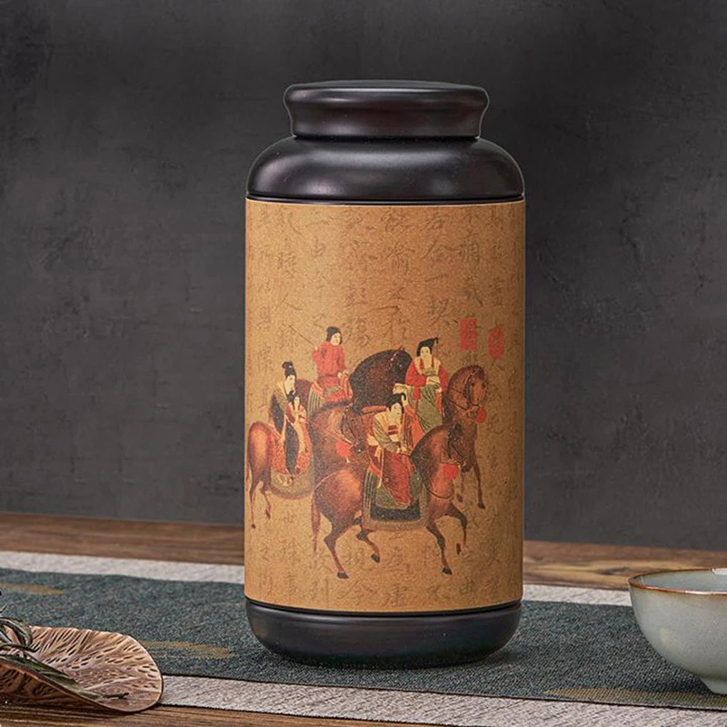 Chinese Tinplate Tea Storage Jar Small Sealed Portable Storage Jar Tea Container Wrought Iron General Tea Jar Outdoor Tableware